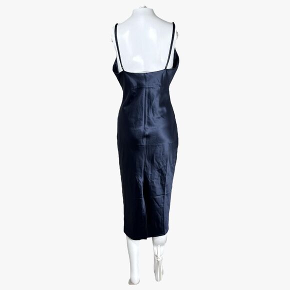 NWT Petal & Pup Women's Satin Sheer Dress in Navy Size 6 Glam Party Bodycon - Picture 3 of 6